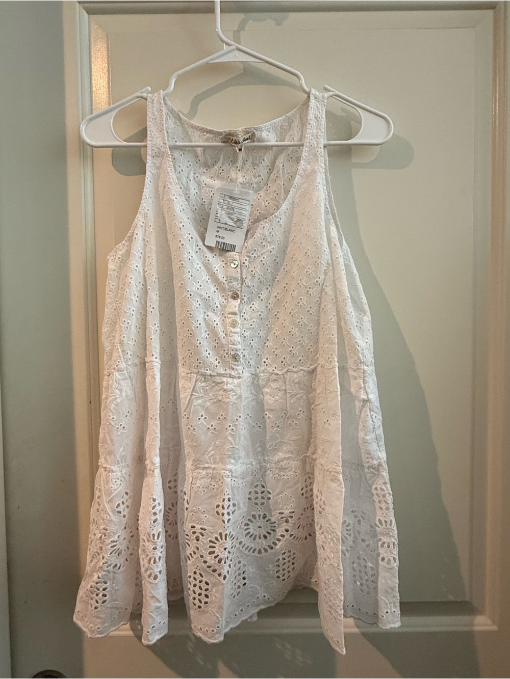 Anthropologie White Eyelet Button Tank